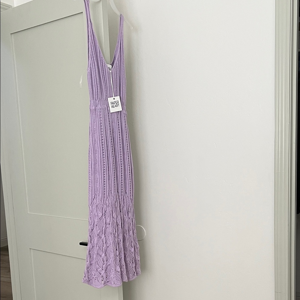Elegant Lavender Midi Crochet Dress